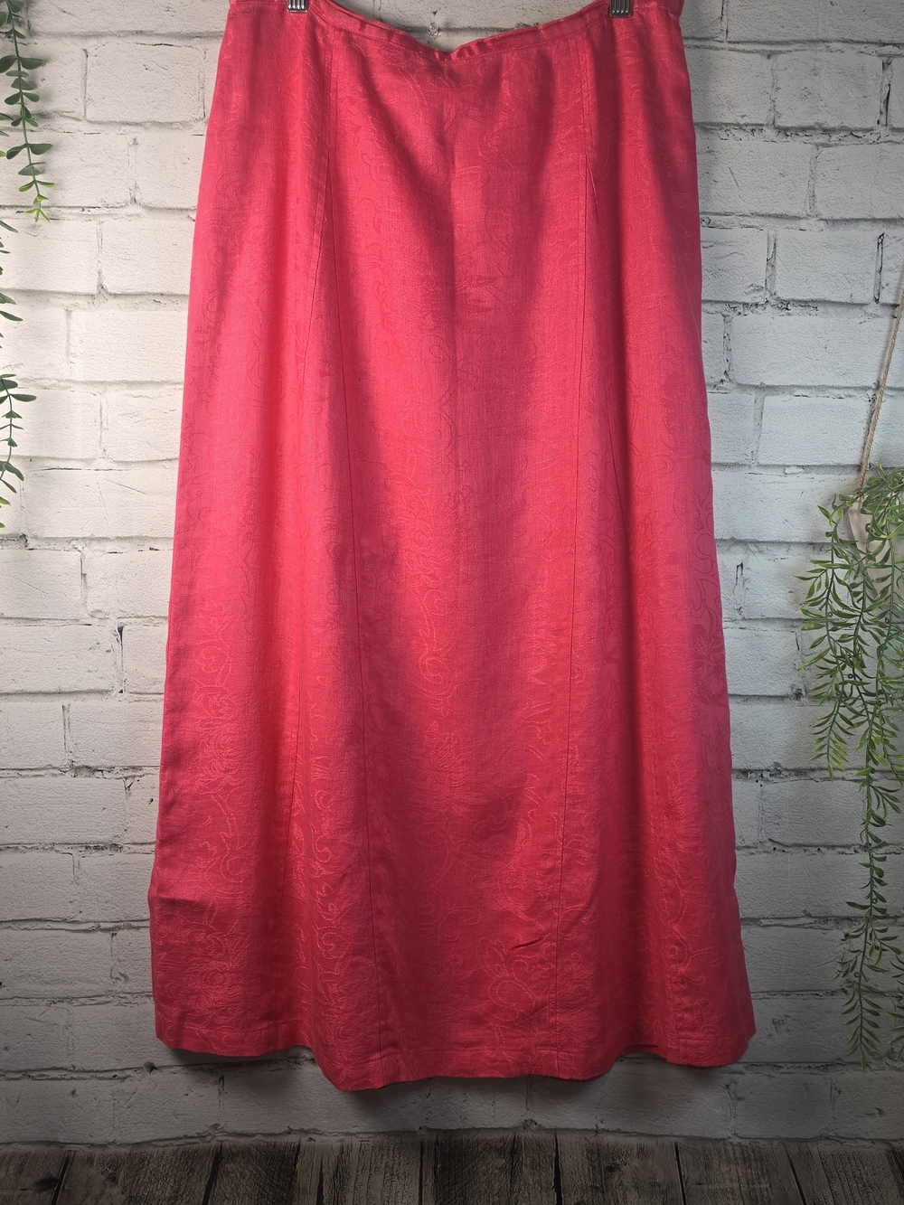 SUSAN BRISTOL VINTAGE BRIGHT PINK LINEN MIDI LENGTH SUBTLE JAQUARD TEXTURE SZ 10